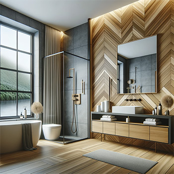Photo of a contemporary bathroom highlighting the versatility of WPC wall panels in design
